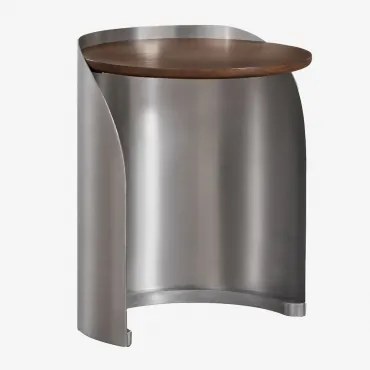 Xireisa Ronde Bijzettafel In Mangohout En Roestvrij Staal Ø35 Cm - ↑45 Cm - Sklum