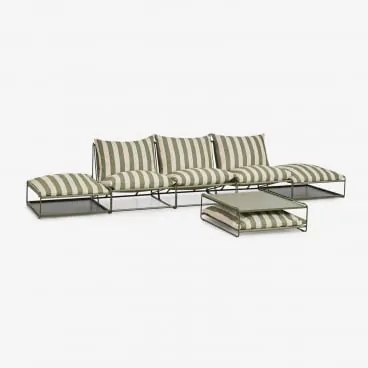 3-delige Modulaire Tuinset Met Bank, Bijzettafel En 2 Omvormbare Poefs Amaro Tapiocabeige - Diep Olijfgroen - Sklum