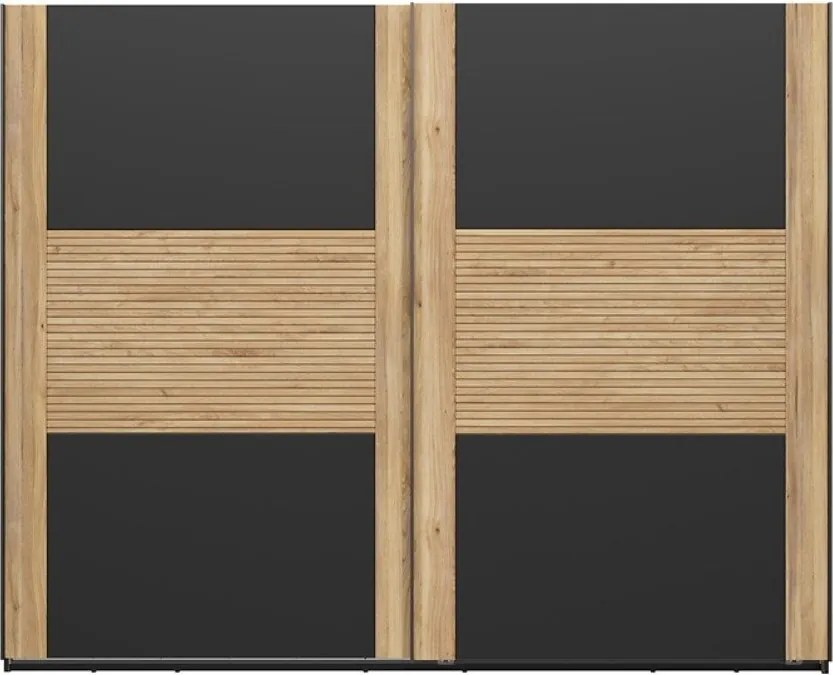 Kledingkast Livdela 104, Zwart, Licht eiken, 219x270x58cm, 209.2 kg, Kledingkast deuren: Schuivend