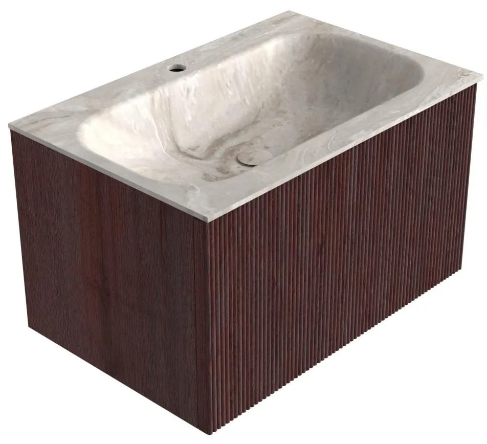 Mondiaz Kurve-dlux 70cm badmeubel ruby met 1 lade en wastafel big small midden 1 kraangat frappe