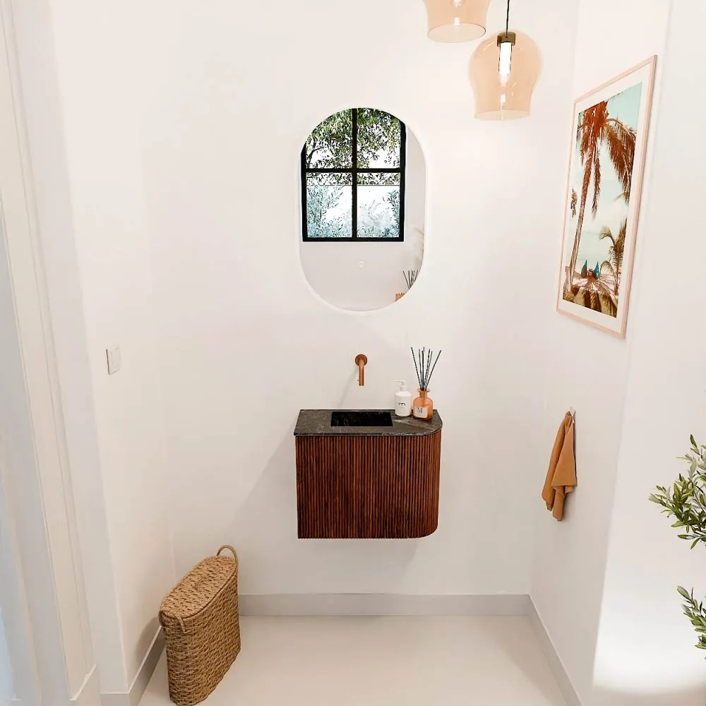 Mondiaz Joya DLux 50cm toiletmeubel ronding rechts ruby met wastafel faye links zonder kraangat lava
