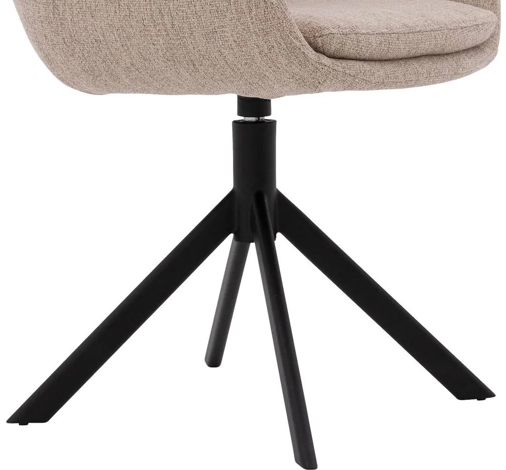 Goossens Eetkamerstoel Daisy beige stof graden draaibaar met return functie met armleuning, modern design