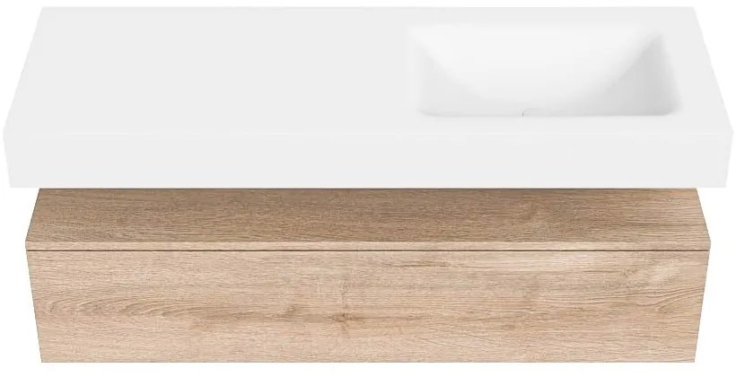 Zaro Alan badmeubel 130cm washed oak 1 lade met vrijhangende wastafel cloud rechts zonder kraangat talc