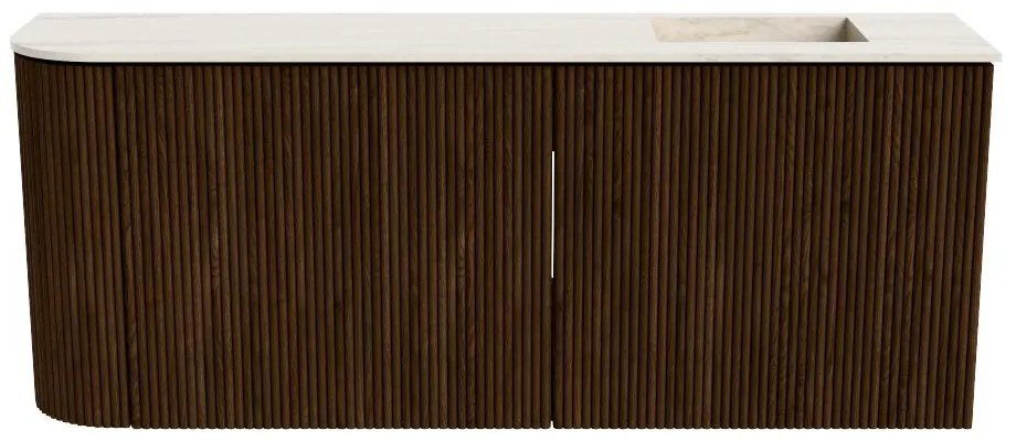Mondiaz Joya DLux 100cm toiletmeubel ronding links walnut met wastafel faye rechts zonder kraangat meli