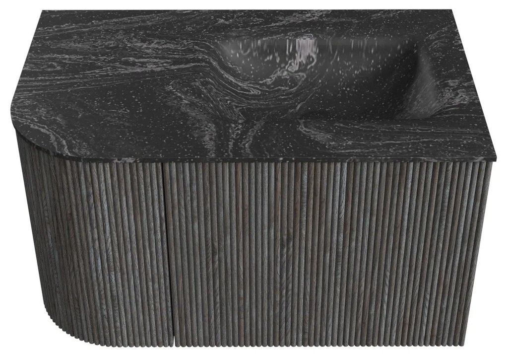 Mondiaz Kurve-dlux 75cm badmeubel ronding links shadow met 1 lade en deur en wastafel grunne rechts zonder kraangat lava