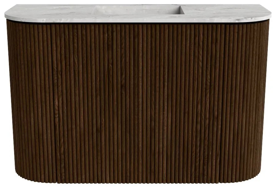 Mondiaz Joya DLux 65cm toiletmeubel ronding links/rechts walnut met wastafel faye midden zonder kraangat glace