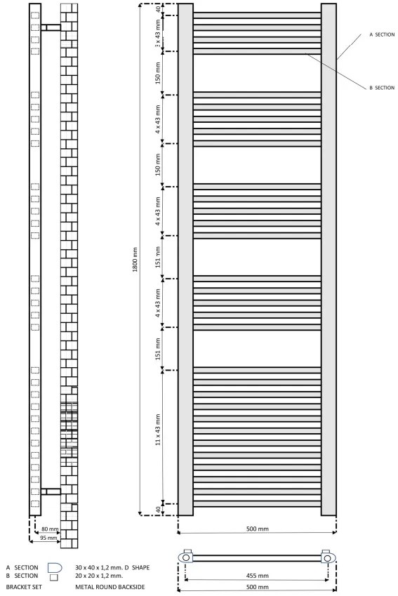 Eastbrook Rion handdoekradiator 50x180cm 985W antraciet