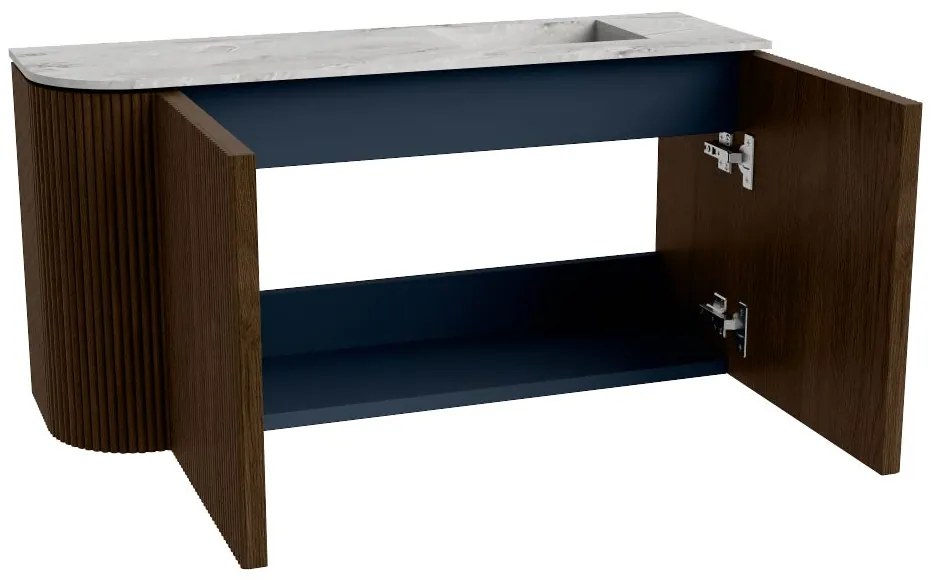 Mondiaz Joya DLux 80cm toiletmeubel ronding links walnut met wastafel faye rechts 1 kraangat glace
