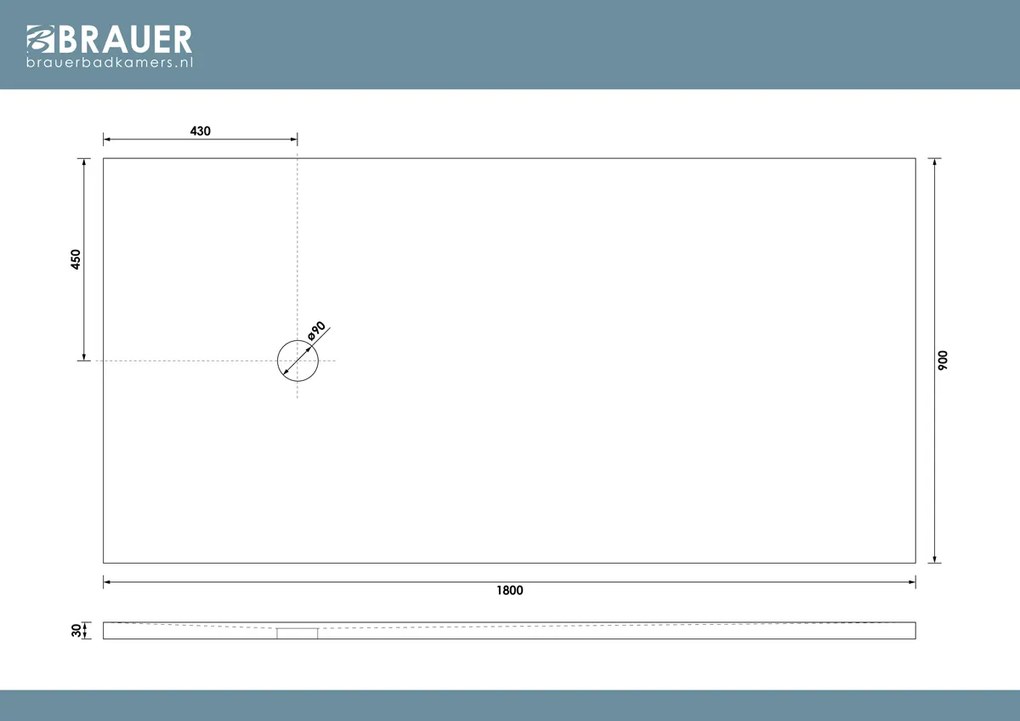Brauer Asteroid douchevloer 90x180cm mineraalmarmer wit mat