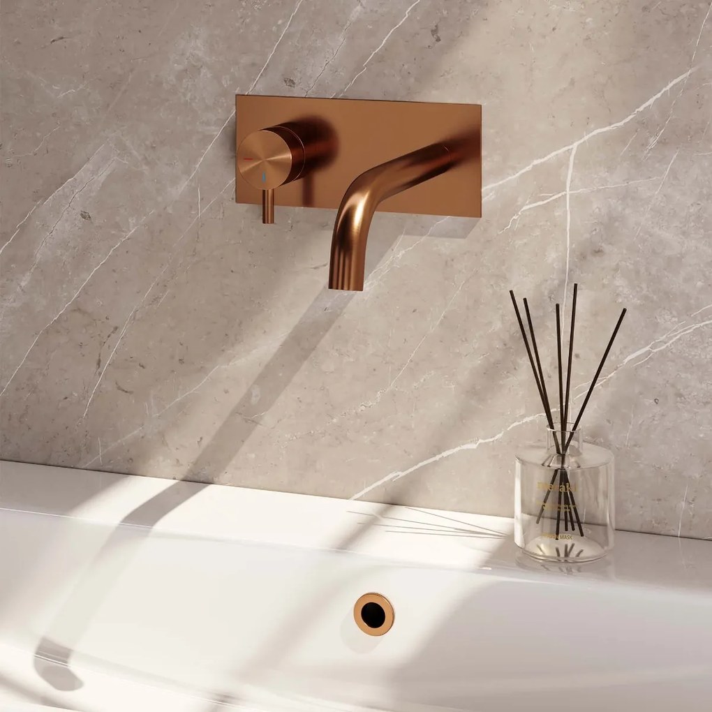 Brauer Copper Edition ColdStart wastafelkraan inbouw gebogen uitloop met achterplaat model B2 koper geborsteld PVD