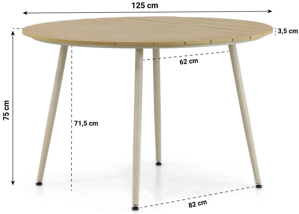 Tuinset 4 personen 125 cm Aluminium/wicker Taupe Coco Custa/Matale