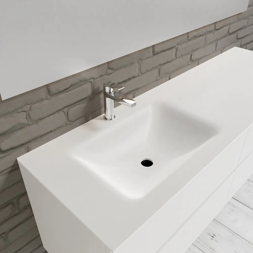 Zaro Valencia Solid Surface badmeubel 150cm mat wit 1 kraangat spoelbak links 4 lades