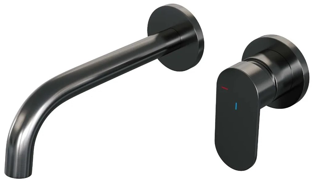 Brauer Gunmetal Edition ColdStart wastafelkraan inbouw gebogen uitloop en rozetten model C1 gunmetal geborsteld PVD