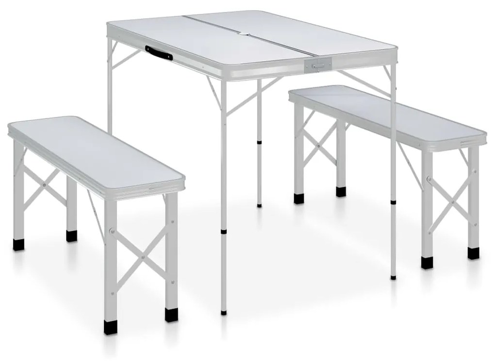 vidaXL Campingtafel inklapbaar met 2 banken aluminium wit