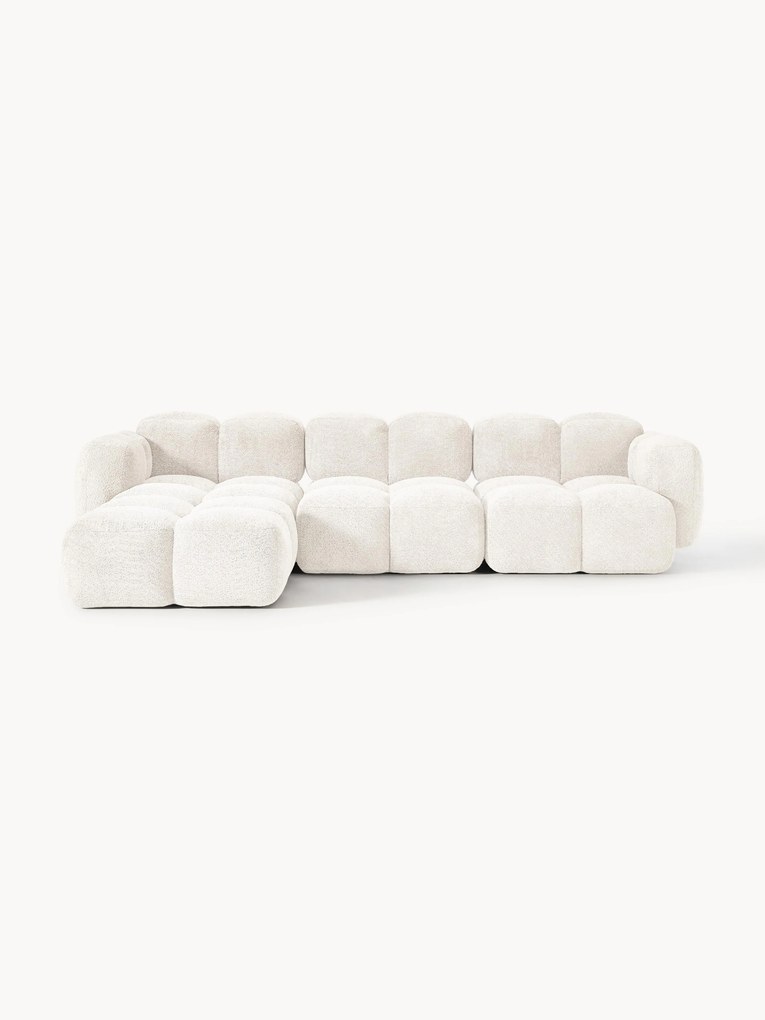 Modulaire bank Tayla (4-zits) van teddy bouclé met poef (links/rechts)