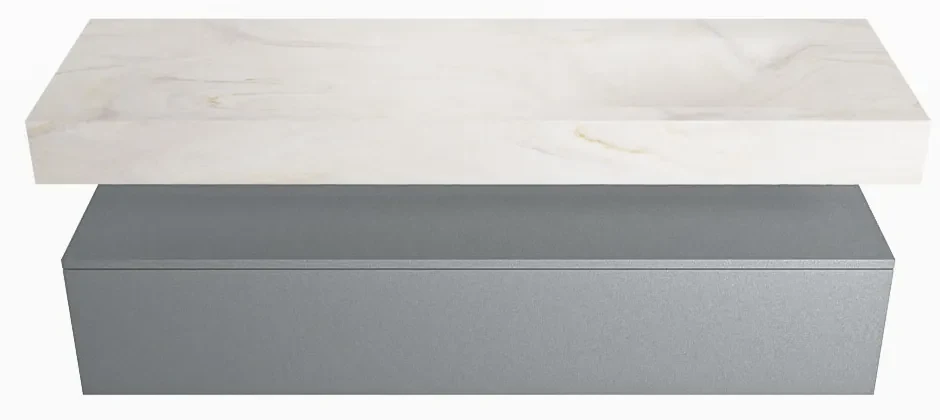 Mondiaz Alan DLux badmeubel 150cm plata 1 lade met wastafel ostra rechts zonder kraangat