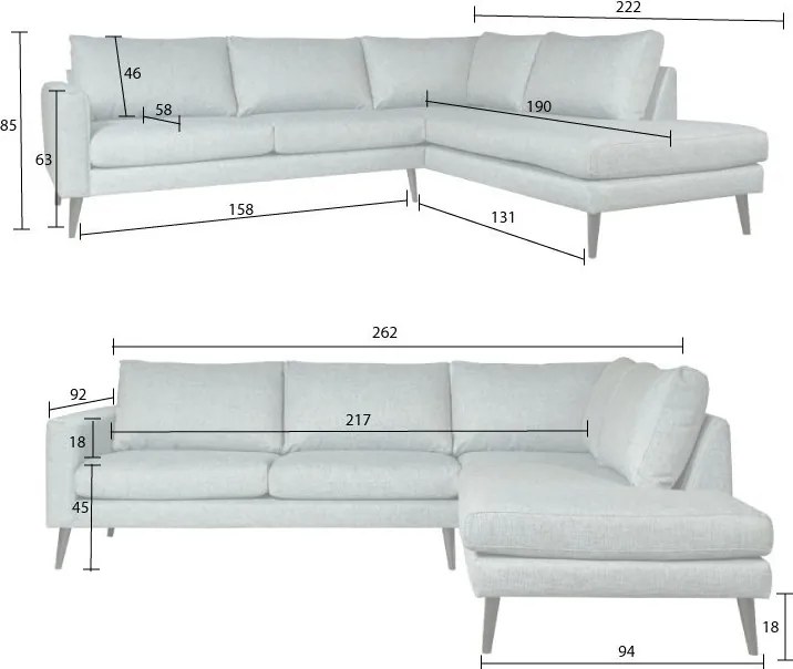 Hoekbank - Aster - links - stof Side blauwgrijs 142