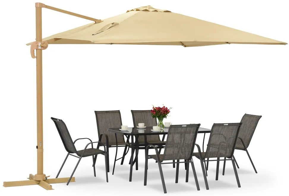Siena 3x3m houtachtige tuinparasol met beige hoes Garden Point