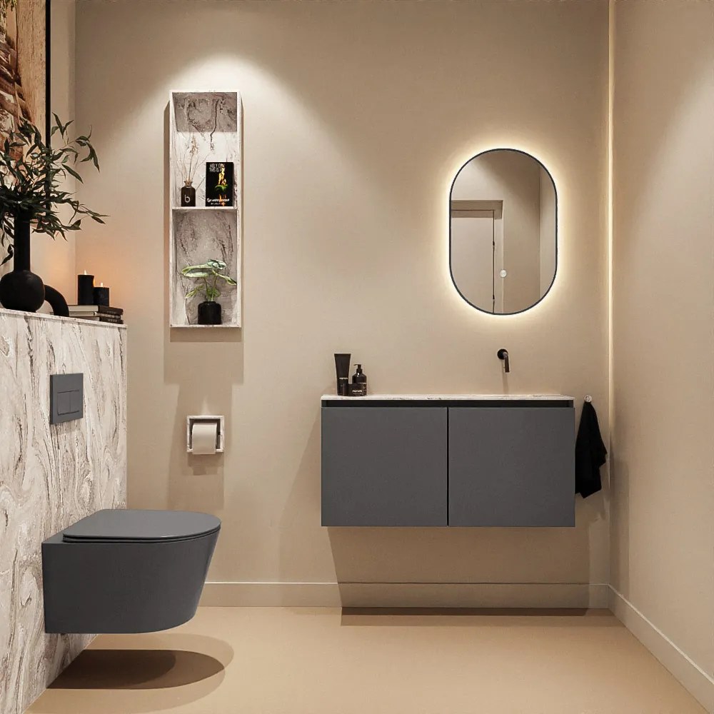 Mondiaz Ture DLux toiletmeubel 100cm dark grey met wastafel glace rechts zonder kraangat