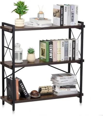 VEVOR Metalen boekenkast, 3-laags rechthoekige industriële boekenplank, klein rustiek opbergrek met open planken, vrijstaand opbergrek voor displayplanken, slaapkamer