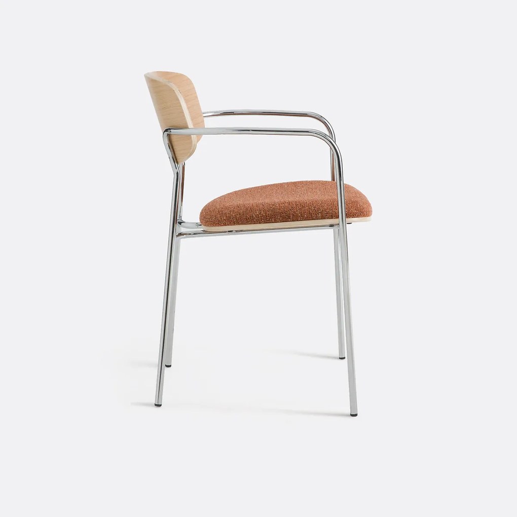 Tafelfauteuil van chroom en hout, Avino