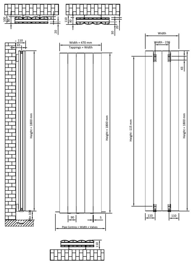 Eastbrook Guardia radiator 45x180cm aluminium 2280W grijs mat