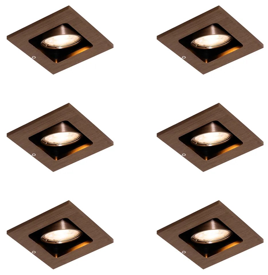 Set van 6 Moderne inbouwspot donkerbrons verstelbaar - Qure