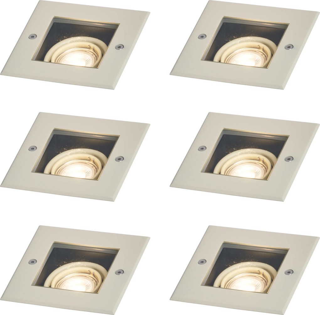 Set van 6 moderne grondspots beige GU10 50mm draai- en kantelbaar IP65 - Oneon