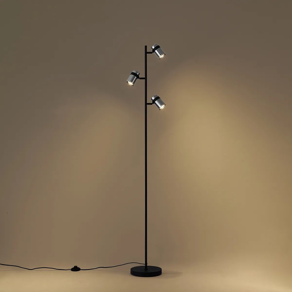 Moderne vloerlamp zwart met smoke glas 3-lichts draai- en kantelbaar - Gianni
