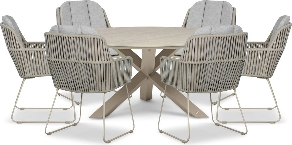 Tuinset Ronde Tuintafel 6 personen 150 cm Rope Taupe Domani Furniture Trivento/Xento