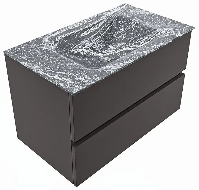 Mondiaz Vica DLux badmeubel 80cm dark grey 2 lades met wastafel lava midden zonder kraangat