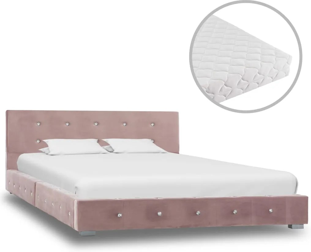 Bed met matras fluweel roze 120x200 cm