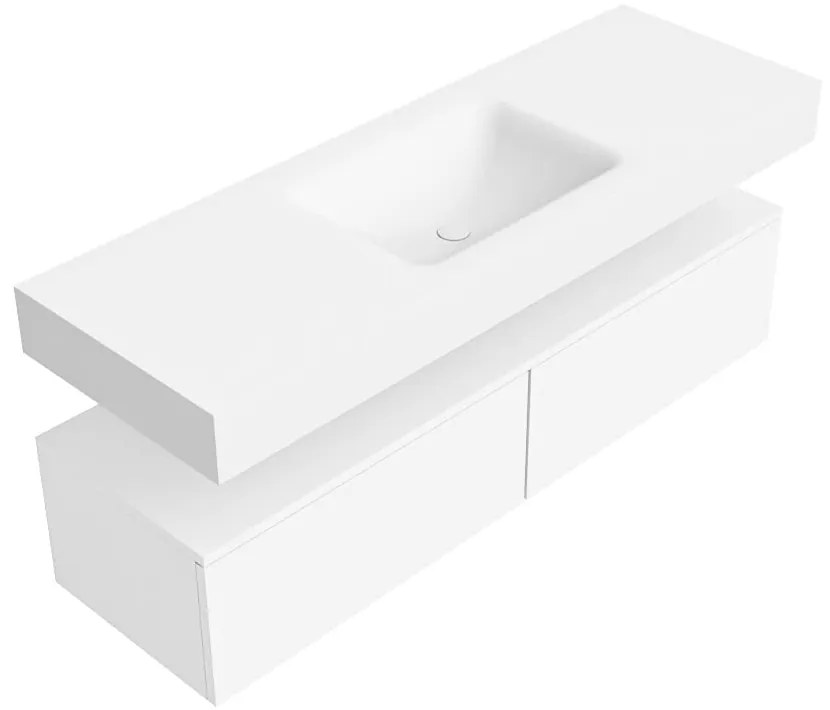 Zaro Alan badmeubel 140cm talc 2 lades met vrijhangende wastafel cloud midden 1 kraangat talc