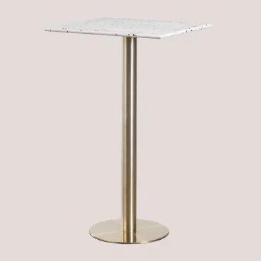 Hoog Bartafel Vierkant 60x60 Cm In Malibu Terrazzo Wit & Champagne Goud - Sklum