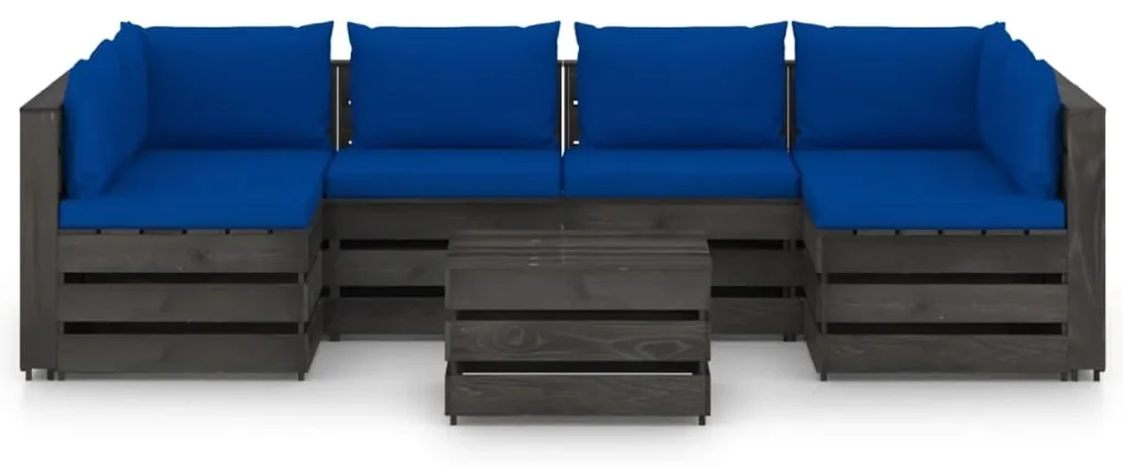 vidaXL 7-delige Loungeset met kussens grijs geïmpregneerd hout