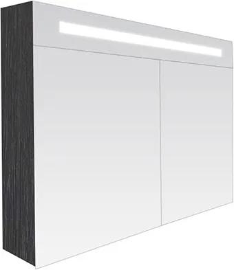 Spiegelkast Delia 120x70x15cm MDF Black Wood LED Verlichting Lichtschakelaar Stopcontact Binnen en Buiten Spiegel