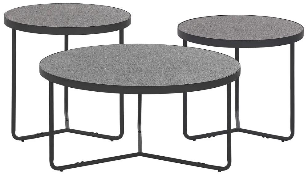 Set van 3 salontafels betoneffect met zwart MELODY Beliani