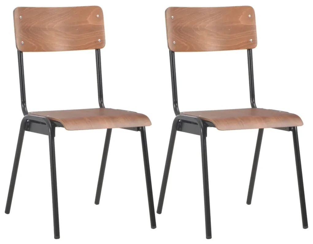 vidaXL Eetkamerstoelen 2 st massief multiplex staal bruin