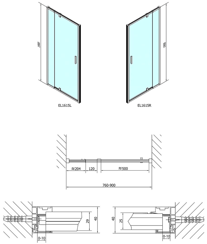 Polysan Easy Line douchedeur 76-90cm chroom