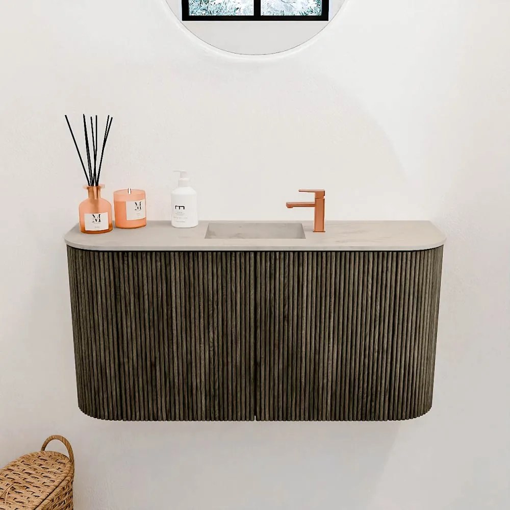 Mondiaz Joya DLux 85cm toiletmeubel ronding links/rechts shadow met wastafel faye midden 1 kraangat opalo