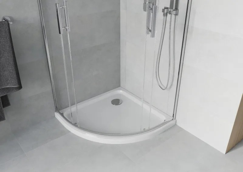 Mexen Rio halfronde douchecabine 90 x 90 cm, transparant, chroom + Flat douchebak, wit - 863-090-090-01-00-4110