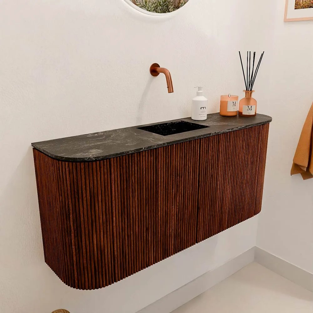 Mondiaz Joya DLux 95cm toiletmeubel ronding links/rechts ruby met wastafel faye midden zonder kraangat lava