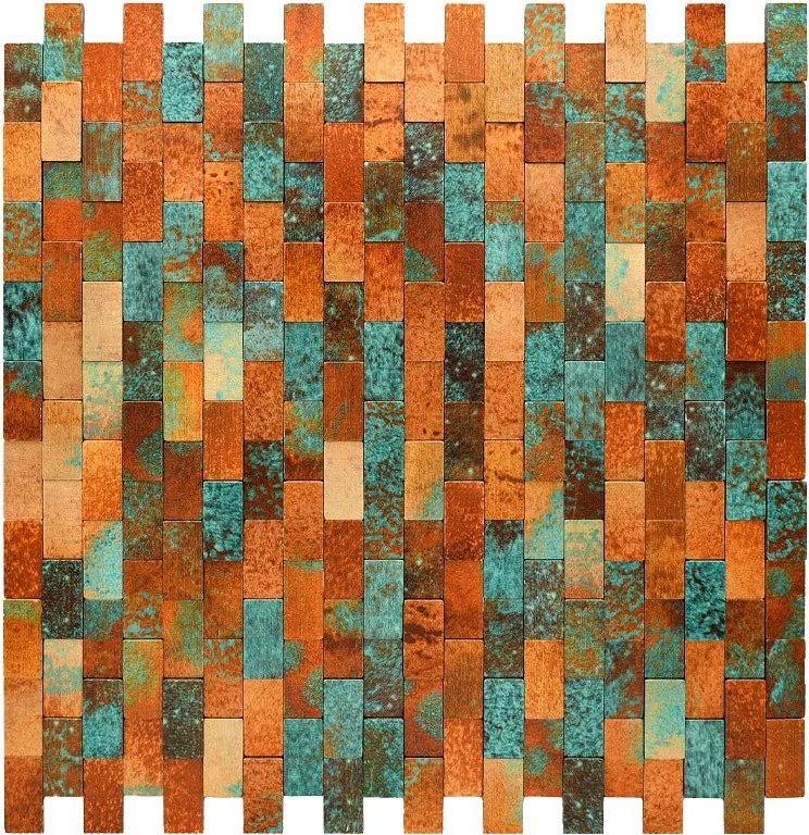 Zelfklevende Mozaïektegels Metaal | Steenstrip 3D Patina Koper | 30×29,8 cm | Keuken, Bad & WC