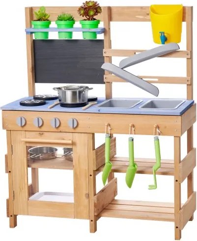 VEVOR Speelkeuken, Kinderkeuken, Speelgoedkeuken met Fornuis, Haken, Spoelbak, Plantspatel, Spatels, Handvatten, Kookgerei &amp; Accessoires, Houten Keuken voor Kinderen vanaf 3 jaar, 762x324x914 mm
