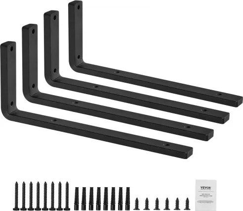 VEVOR Plankdragers, 410 x 155 x 35 mm, 4-pack, robuuste zwevende plankdragers, plankdragers, 10 mm dikke matzwarte L-vormige plankdrager, stalen plankdrager met een draagvermogen van 72,6 kg