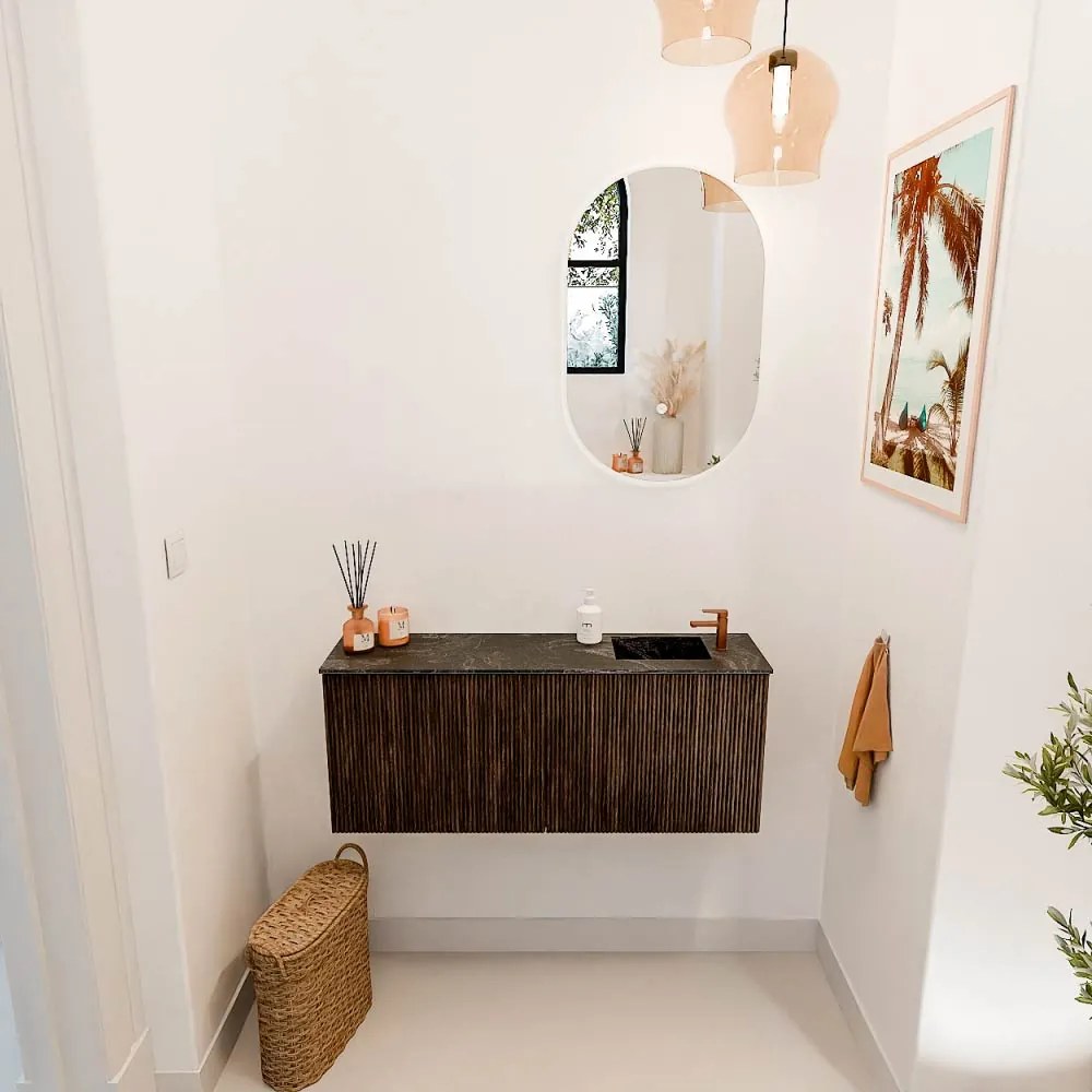 Mondiaz Joya DLux 100cm toiletmeubel walnut met wastafel faye rechts 1 kraangat lava