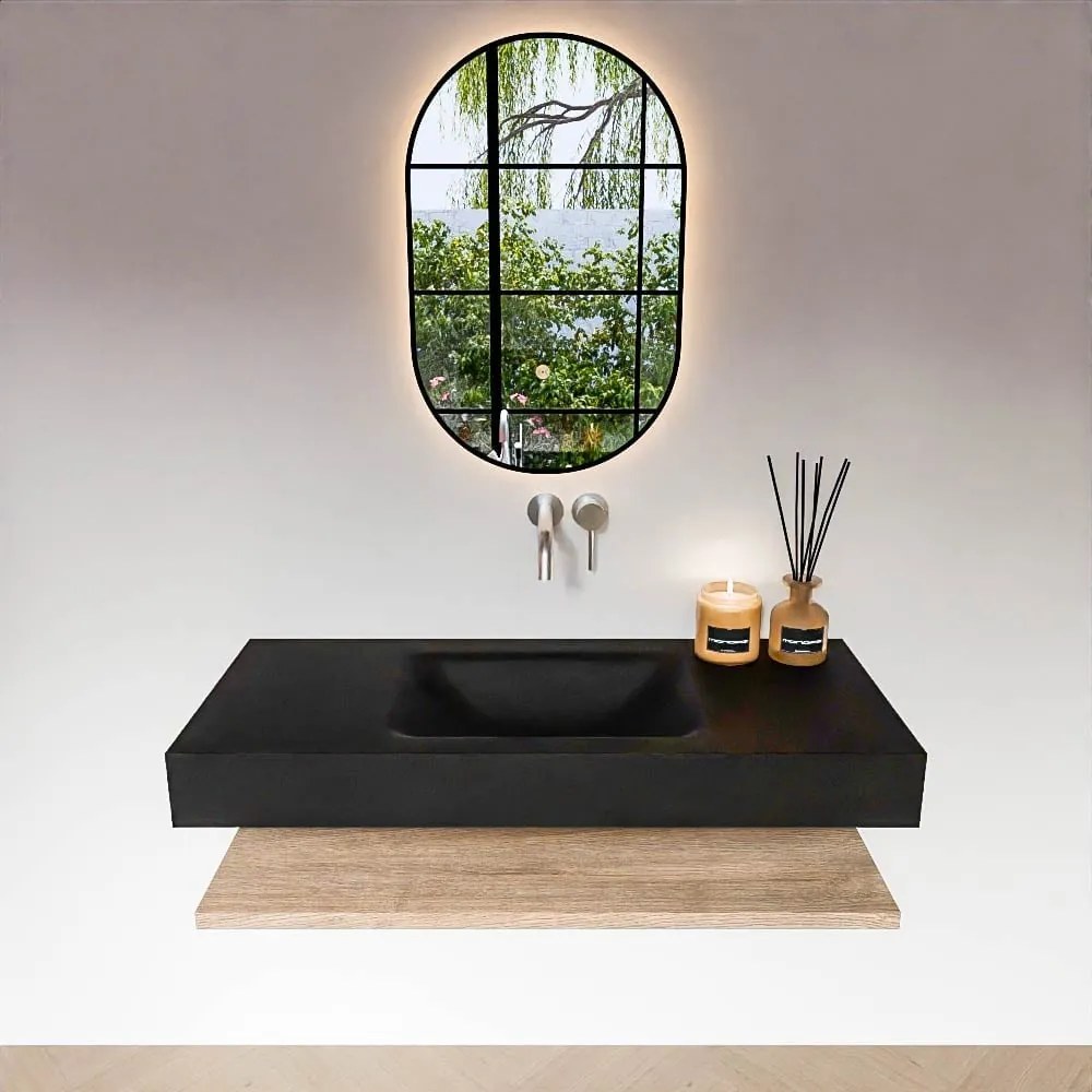 Zaro Alan badmeubel 110cm met planchet washed oak en vrijhangende wastafel cloud midden zonder kraangat urban