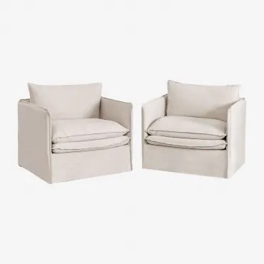 Set Van 2 Fauteuils Met Armleuningen In Linnen En Katoen Grace Stof Beige - Sklum