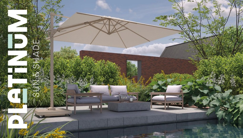 Platinum Challenger zweefparasol 3x3mT2 premium (incl. voet en hoes) champagne