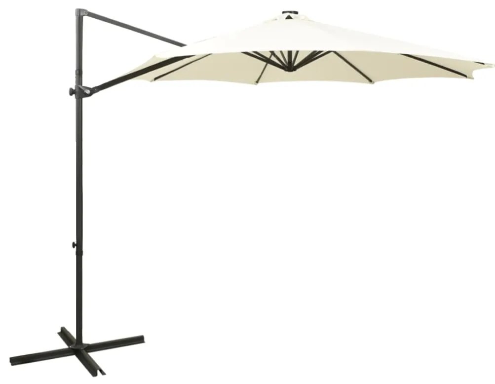 vidaXL Zweefparasol met paal en LED-verlichting 300 cm zandkleurig